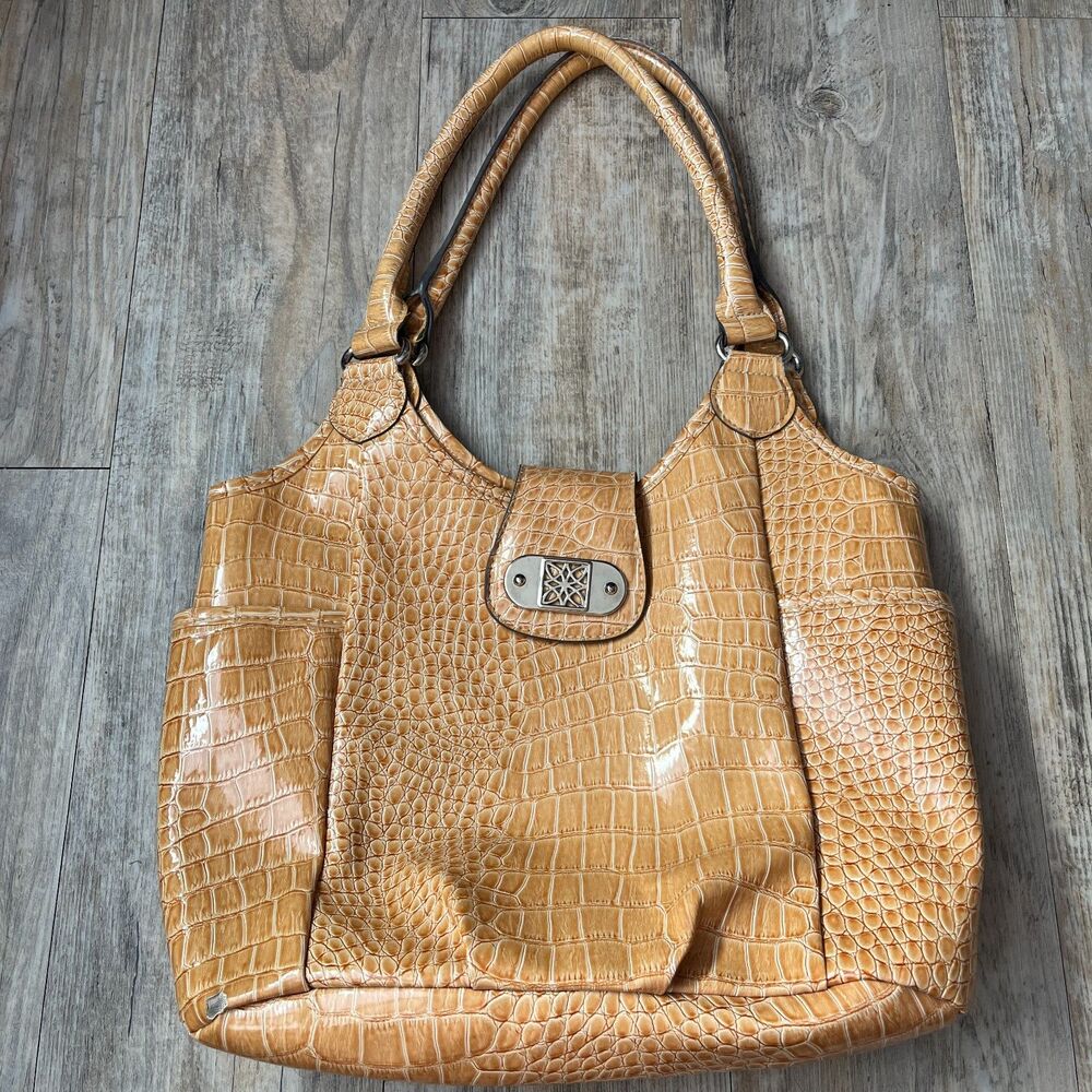 Vintage Caramel Alligator Texture Bag - Silver Floral Hardware - Y2K Glam Grunge